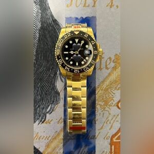 Men’s Luxury GMT Style Automatic Stainless Steel Watch All Gold Colorway 41mm